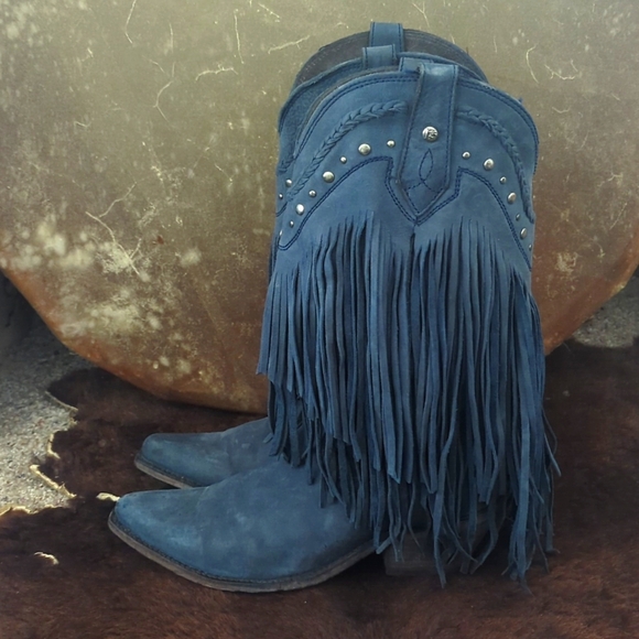 LIBERTY BLACK LB71124 "Vegas" Russian Blue fringe cowgirl boots snip toe sz 10 - Picture 4 of 16